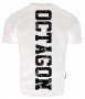 Tričko Octagon v bílém provedení, na přední straně velký nápis Octagon Fight Wear a dva nápisy Octagon u krku na každé straně.