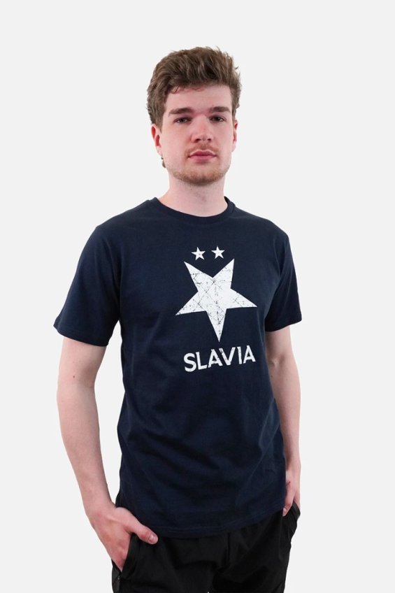 Tričko Slavia Praha Brushed Unisex Modrá
