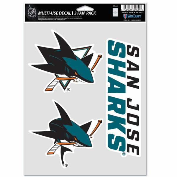 Samolepky San Jose Sharks WinCraft NHL Multi Use 3 Fan Pack