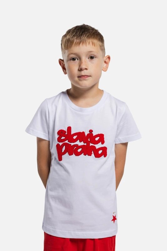 Dětské Tričko Slavia Praha Script Bílé